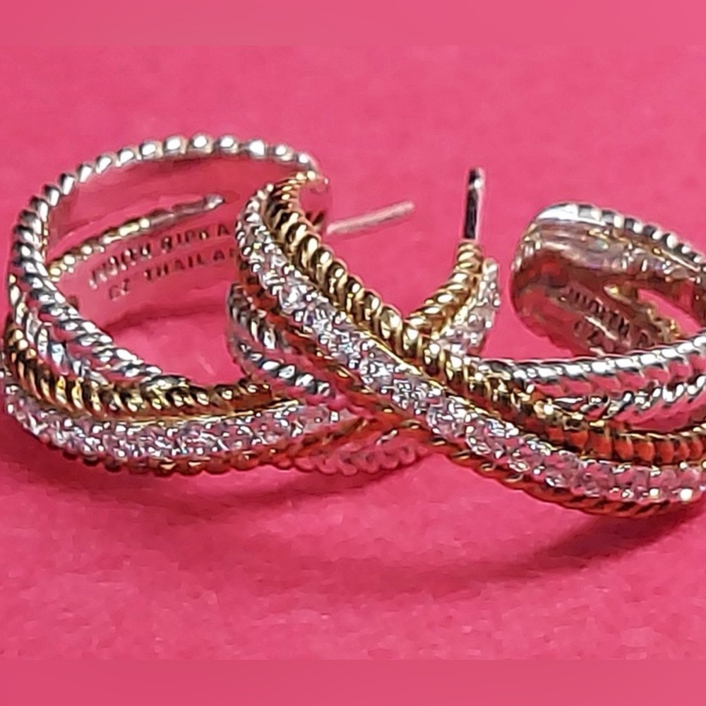 Vtg JUDITH RIPKA Criss Cross CZ Hoop Earrings - Picture 5 of 8